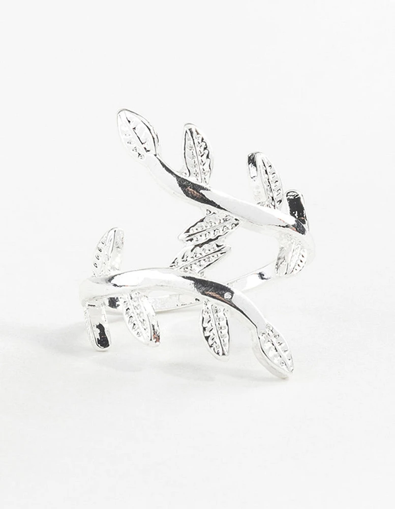 Silver Leaf Double Band Ring