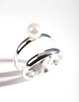 Rhodium Double Pearl Ring