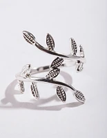 Silver Leaf Double Band Ring