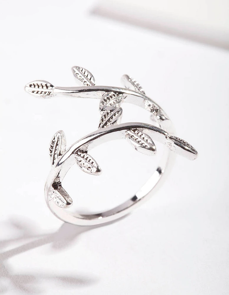 Silver Leaf Double Band Ring