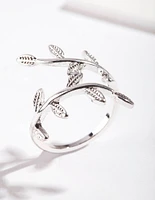 Silver Leaf Double Band Ring