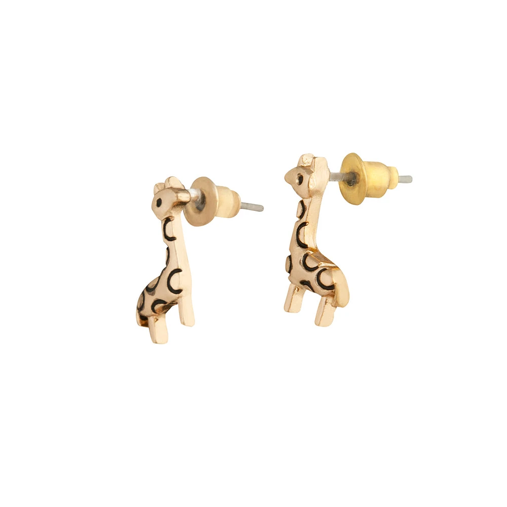 Gold Etched Giraffe Stud Earrings