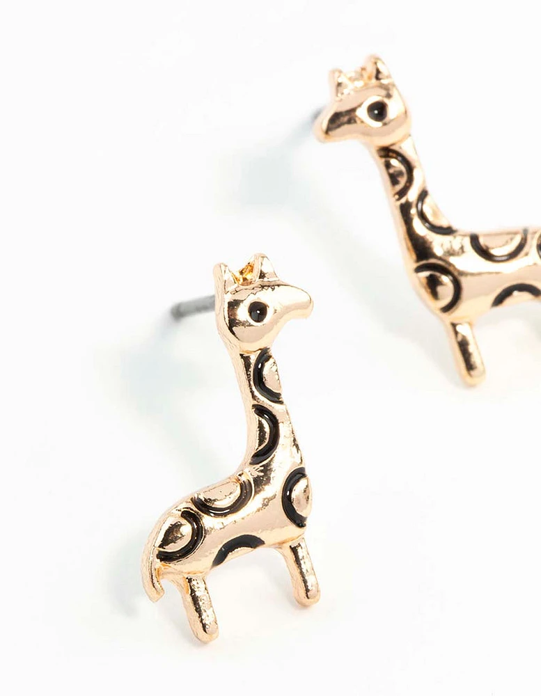 Gold Etched Giraffe Stud Earrings