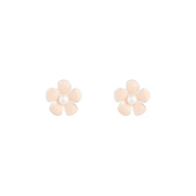 Rhodium Pink Daisy Stud Earrings