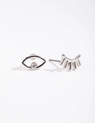 Rhodium Mismatch Wink Wink Stud Earrings