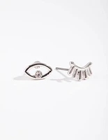 Rhodium Mismatch Wink Wink Stud Earrings