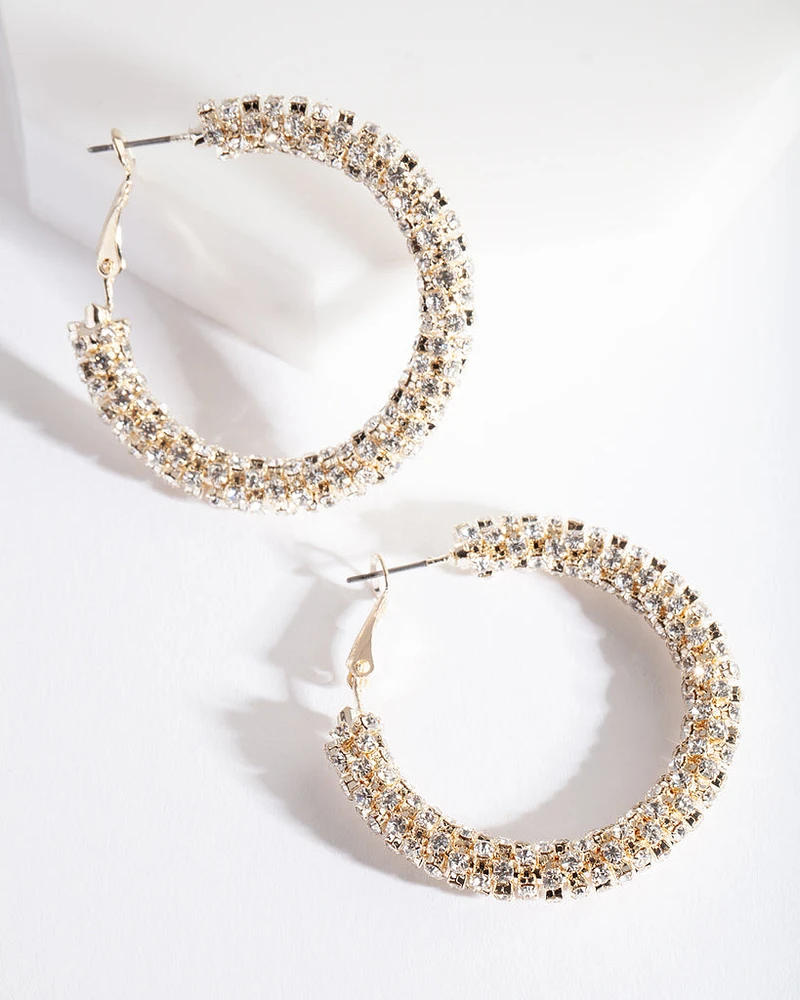 Gold Cup Chain Diamante Hoop Earrings