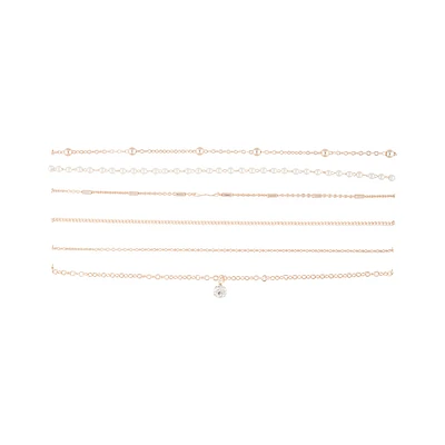 Rose Gold Diamante Pearl Station Choker 6-Pack