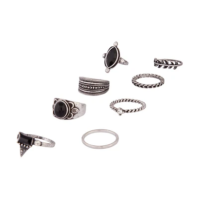 Silver Bohemian Twist Ring 8-Pack