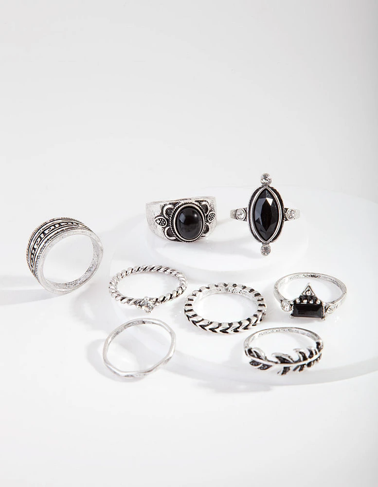 Silver Bohemian Twist Ring 8-Pack