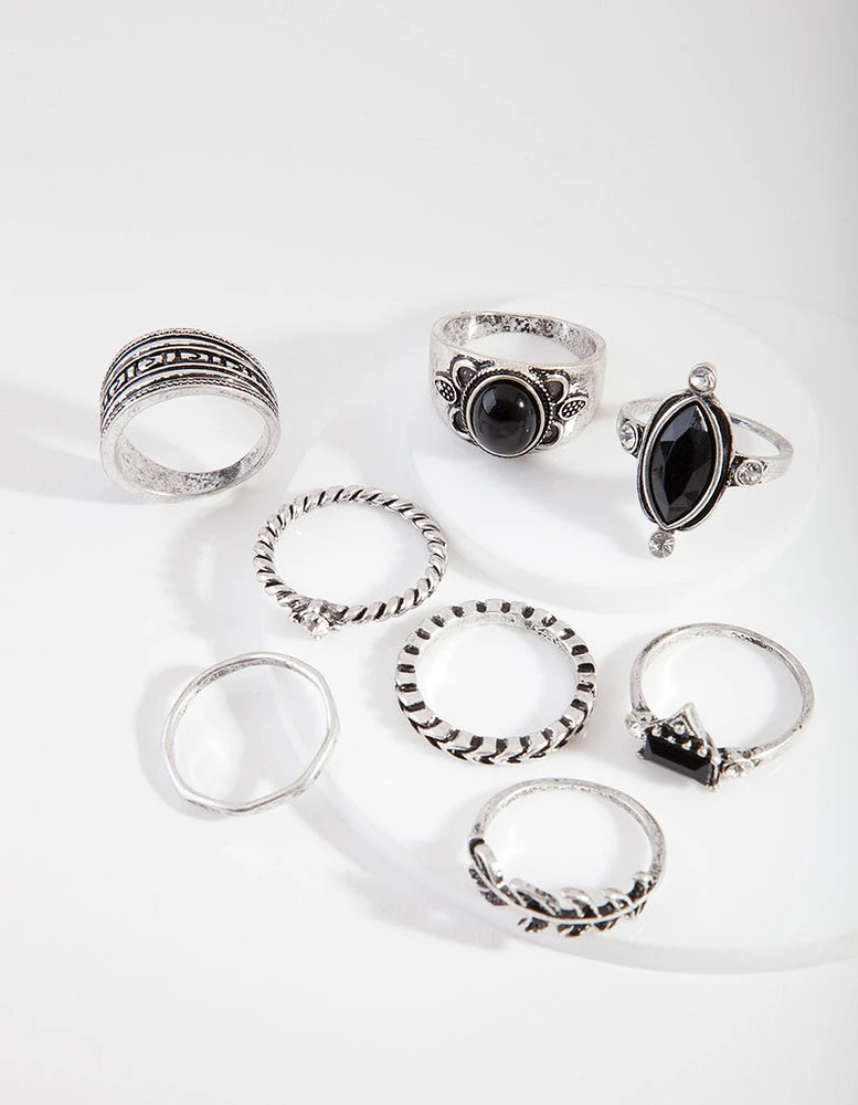 Silver Bohemian Twist Ring 8-Pack