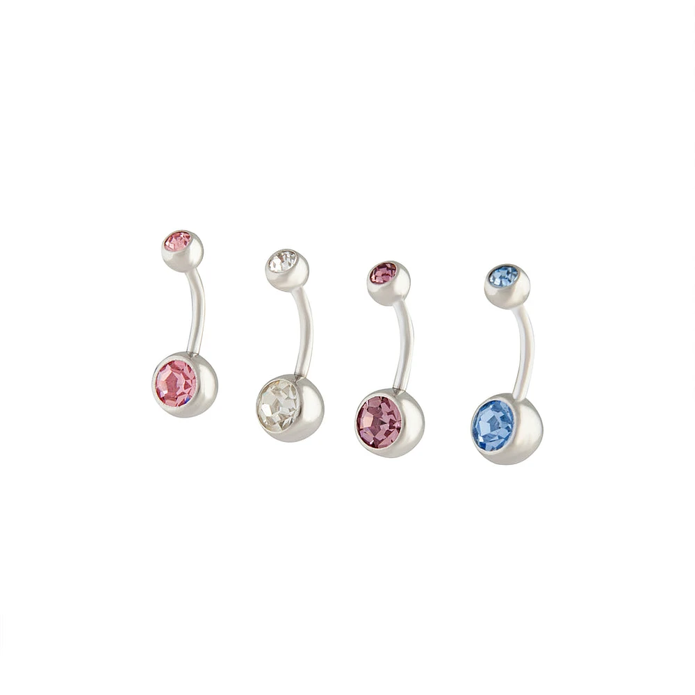 Surgical Steel Mixed Stones Belly Bar 4-Pack