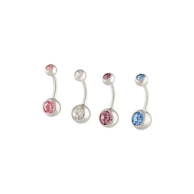 Rhodium Mixed Metal Belly Bar 4-Pack