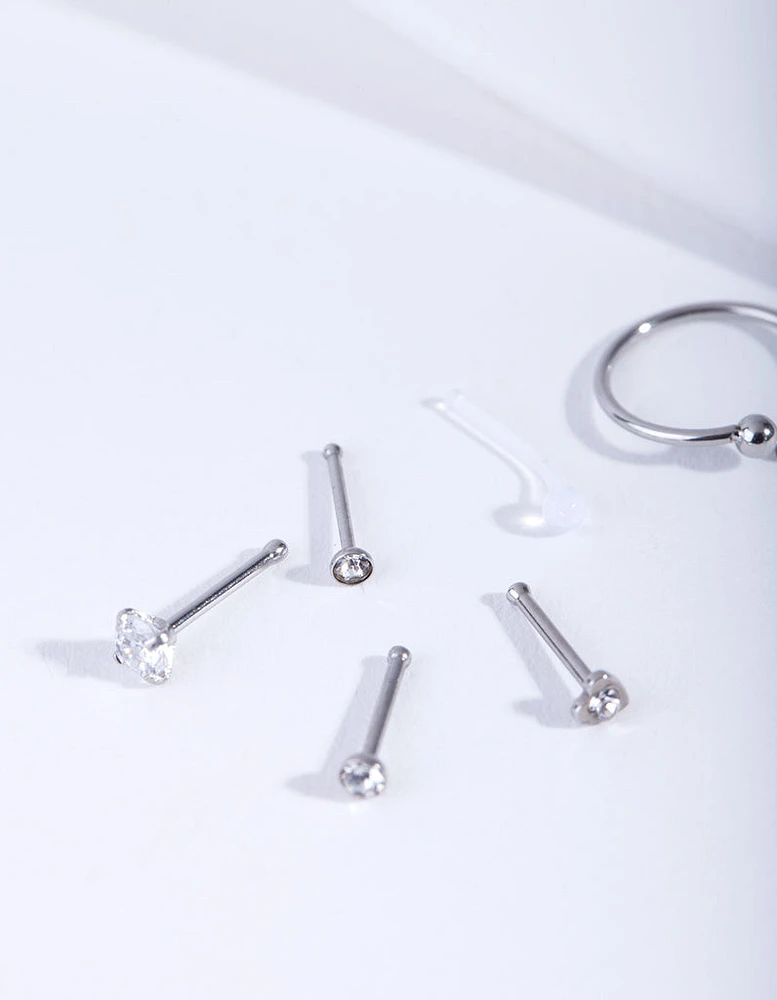 Silver Surgical Steel Mixed Nose Piercing 6-Pack