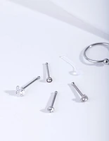 Silver Surgical Steel Mixed Nose Piercing 6-Pack