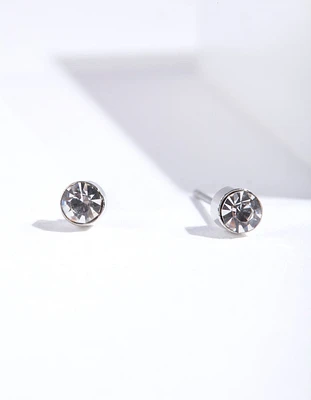 Rhodium 2MM Diamante Stud Earrings