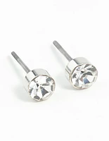 Silver Diamante Stud Earrings 2MM