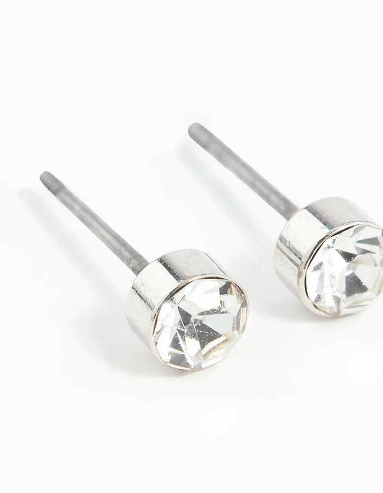 Silver Diamante Stud Earrings 2MM