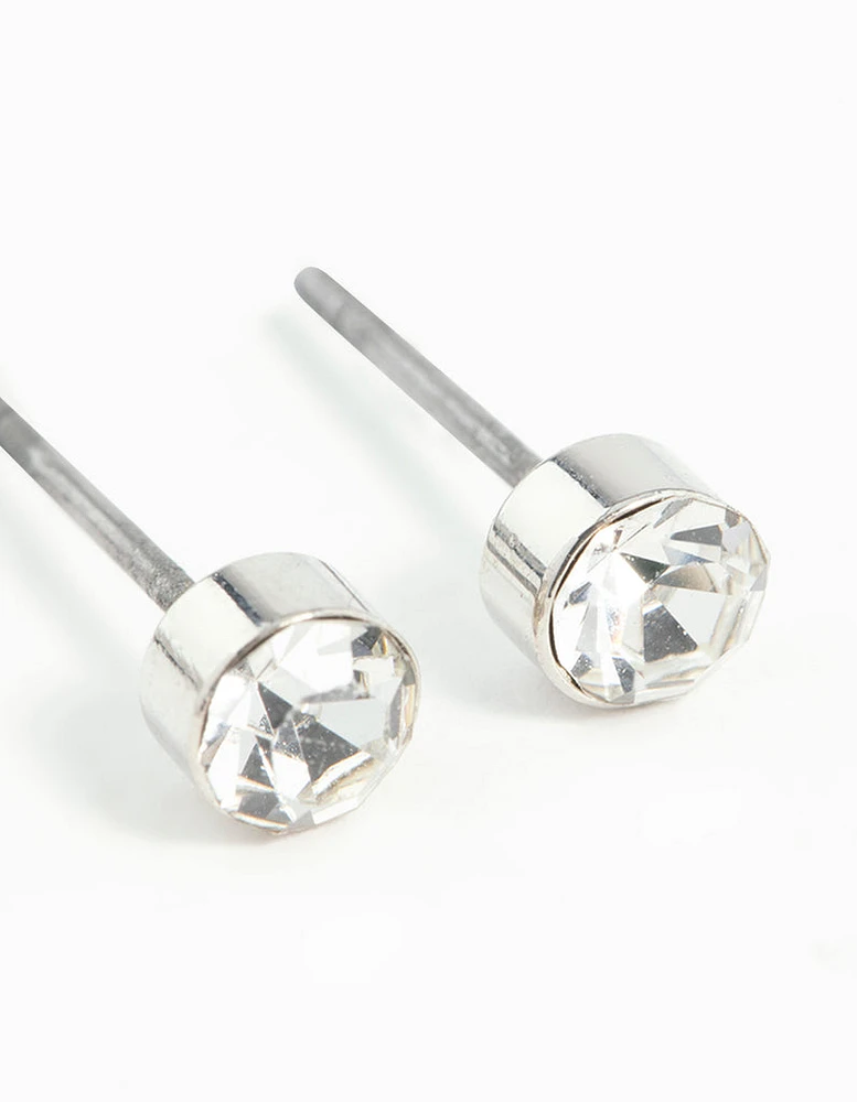 Rhodium 2MM Diamante Stud Earrings