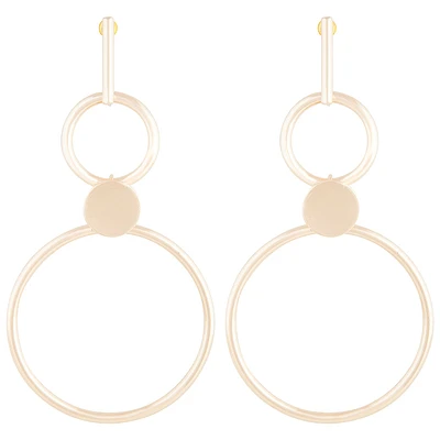 Gold Double Ring Stick Drop Earrings