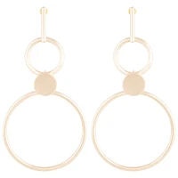 Gold Double Ring Stick Drop Earrings