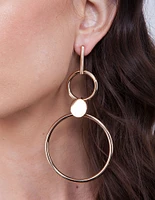 Gold Double Ring Stick Drop Earrings