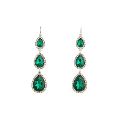 Silver Green Graduated Teardrop Diamante Earrings