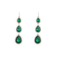 Silver Green Graduated Teardrop Diamante Earrings