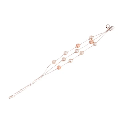 Rose Gold Multi Textured Bead Station Bracelet