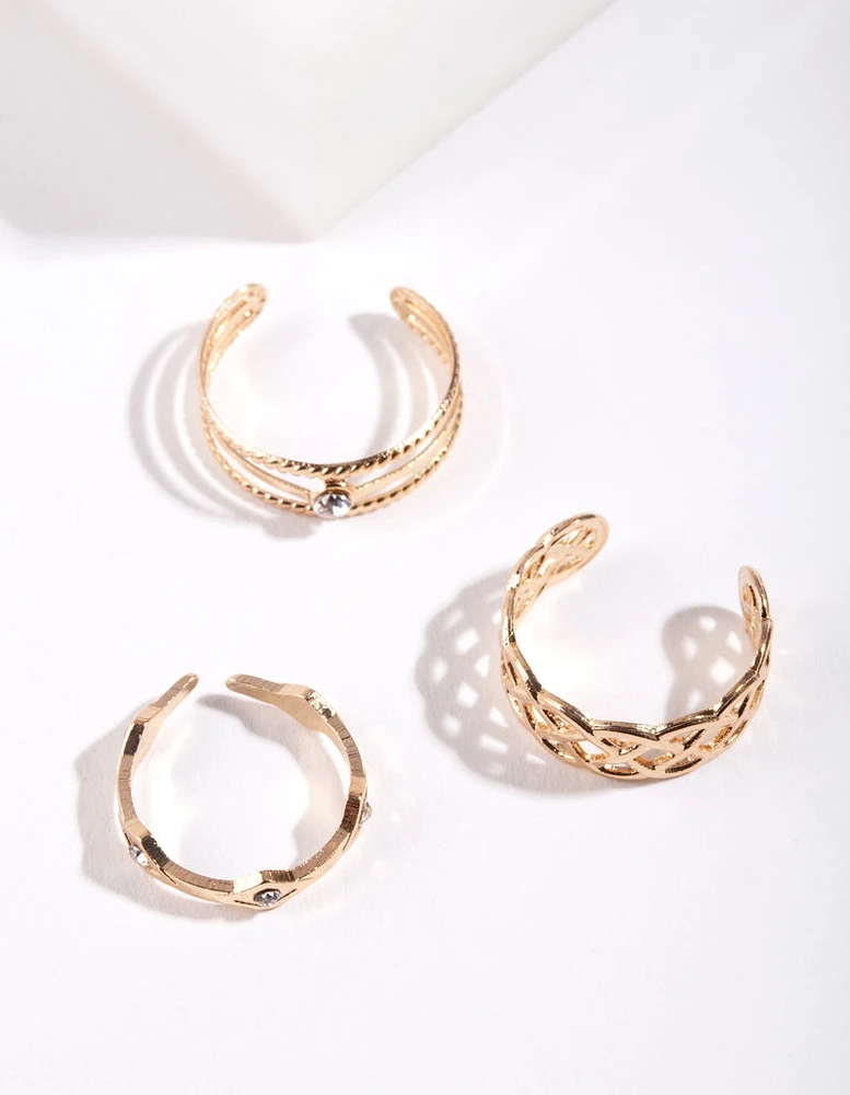 Gold Lattice Toe Ring Pack