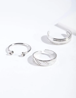 Rhodium Open Diamante Toe Ring Pack