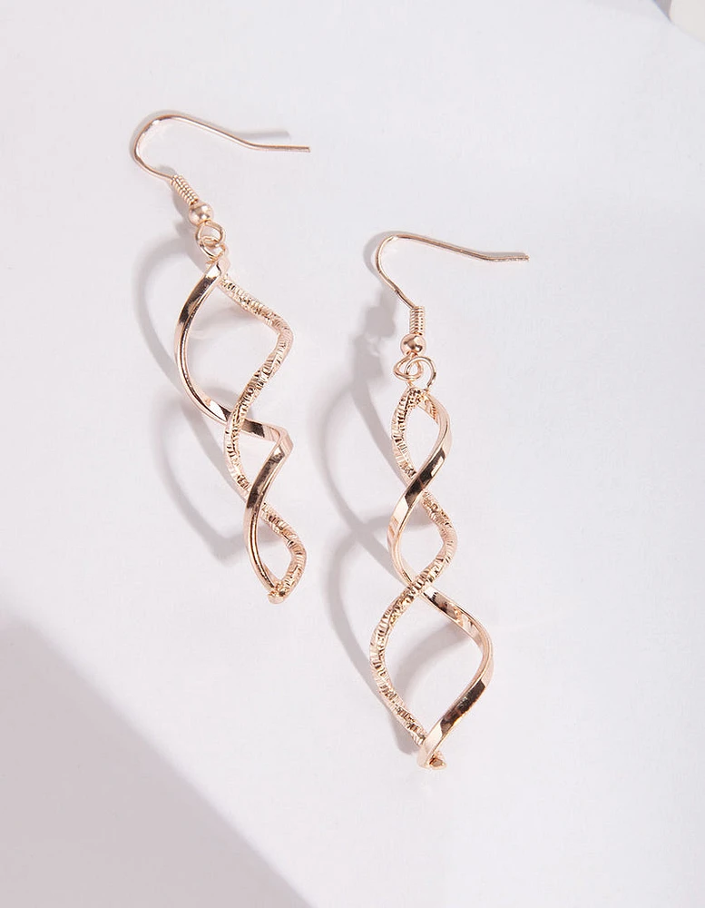 Rose Gold Cut Twist Drop Earrings