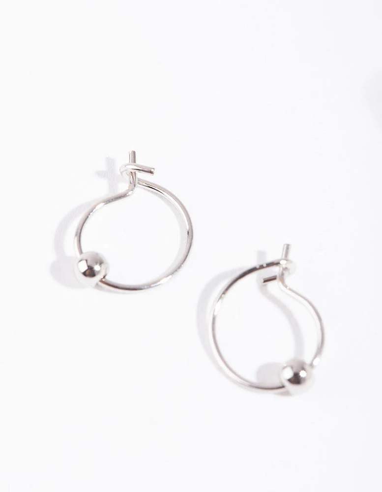 Rhodium Ball Miniature Hoop Earrings