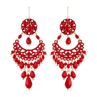 Red Beaded Chandelier Drop Earrings