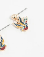 Gold Tattoo Coloured Sparrow Drop Earrings