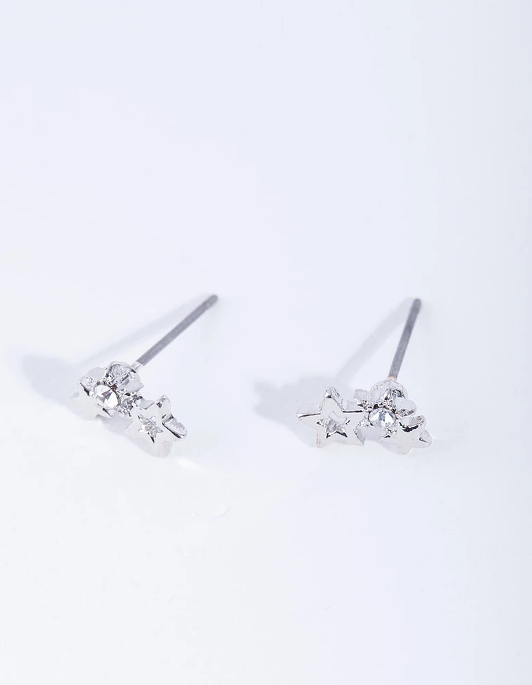 Rhodium Mini Star Cluster Stud Earrings