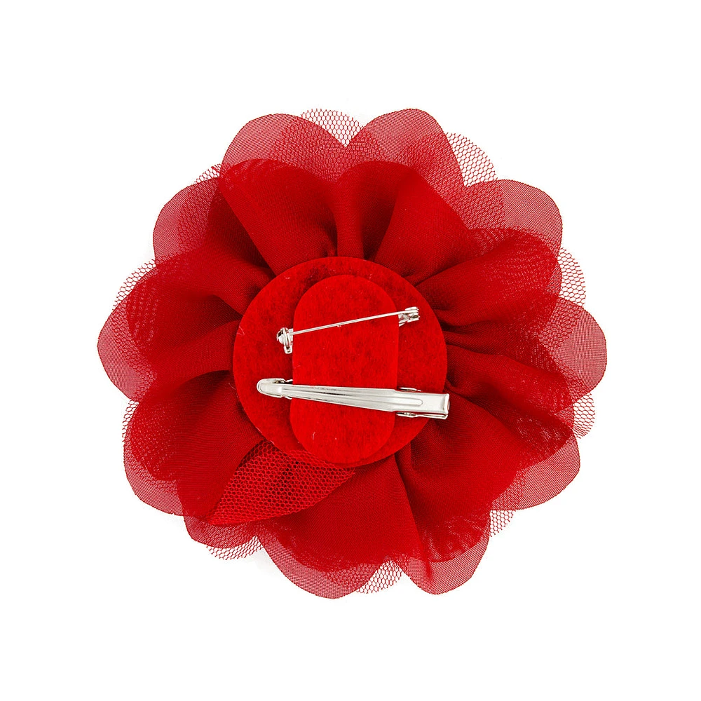 Deep Red Mesh Flower Clip