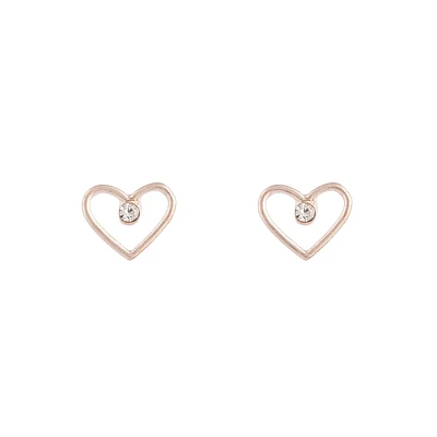 Rose Gold Diamante Cut-out Heart Earrings