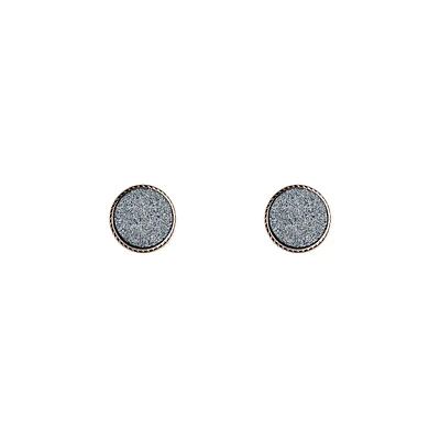 Round Silver Blue Glitter Earrings