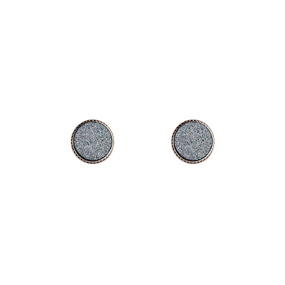 Round Rhodium Blue Glitter Earrings