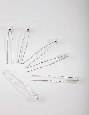 Rhodium Pearl Bun Pins