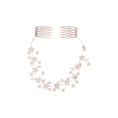 Rose Gold Diamante Flower Pearl Hair Vine