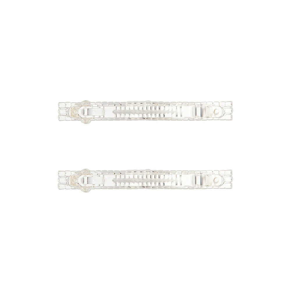 Rhodium Double Diamante Barrette