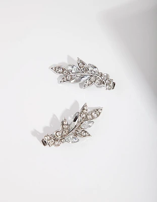 Rhodium Diamante Leaf Clip Pack