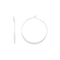 Silver Flat Edge Glitter Hoop Earrings