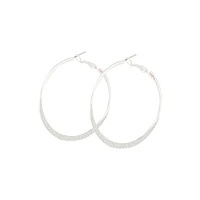 Silver Flat Edge Glitter Hoop Earrings