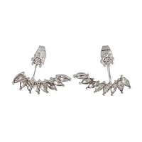 Silver Simple Navette Stone Jacket Earrings