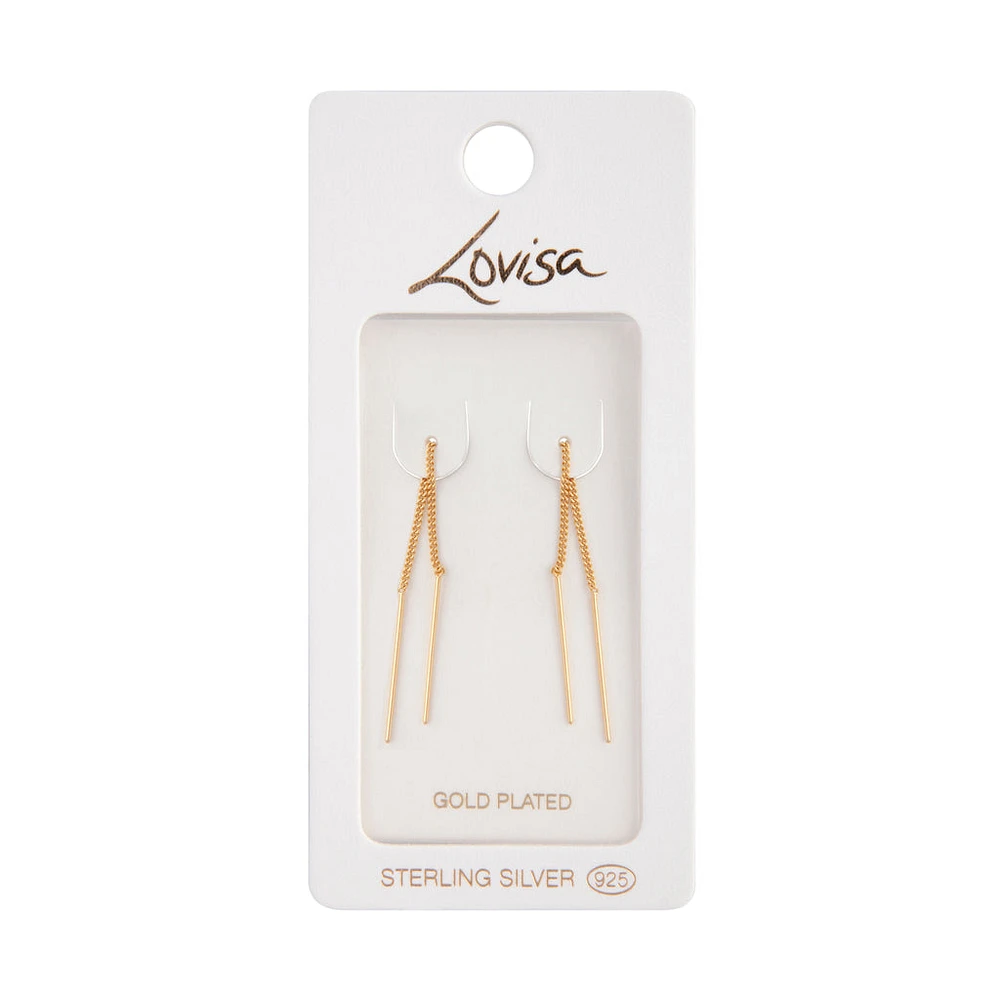 Gold Plated Sterling Silver Long Thread Through Earrings