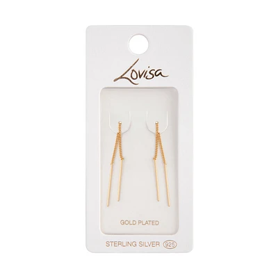 Gold Plated Sterling Silver Long Thread Through Earrings