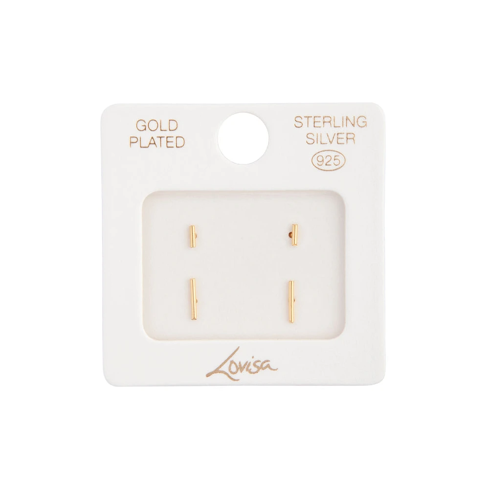 Gold Plated Sterling Silver Stick Earrings Duet